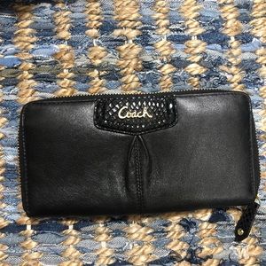 Coach black leather with snakeskin print wallet